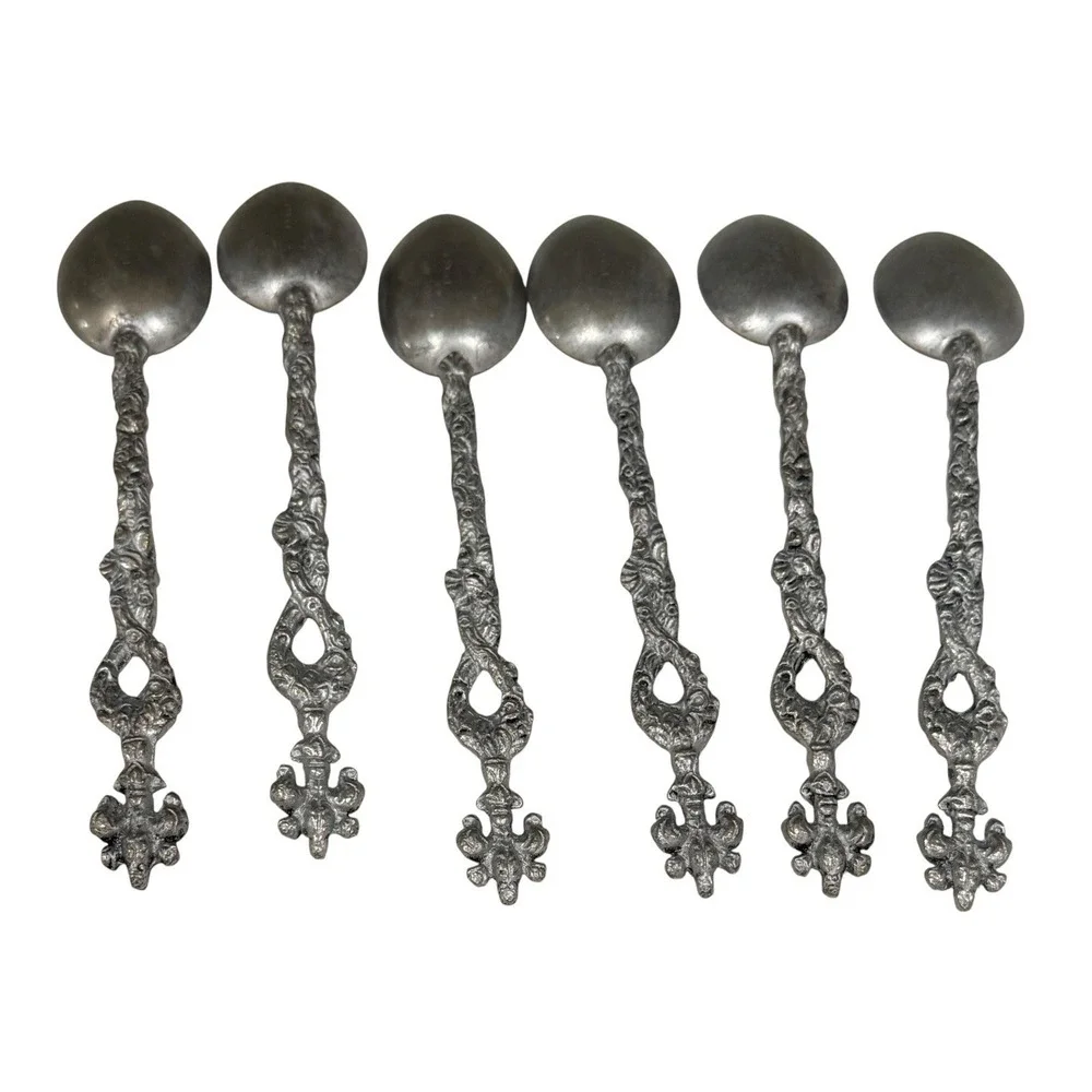 Vintage Italian Pewter Flatware‎ Set 12 Demitasse Ornate Baroque Gothic Italy
